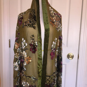 Green Floral Silk Shawl Wrap Scarf NEW